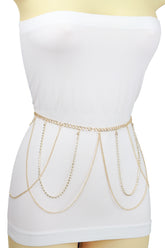 Gold Metal Chain Waves Belt Silver Bling S M